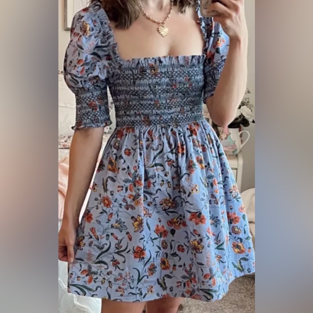 Hill House Light Blue Floral Mini Dress